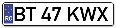 Placuta inmatriculare numar auto  BT-47-KWX, BT 47 KWX, BT47KWX