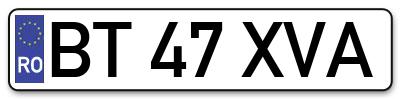Placuta inmatriculare numar auto  BT-47-XVA, BT 47 XVA, BT47XVA