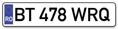 Placuta inmatriculare numar auto  BT-478-WRQ, BT 478 WRQ, BT478WRQ