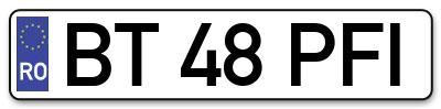 Placuta inmatriculare numar auto  BT-48-PFI, BT 48 PFI, BT48PFI
