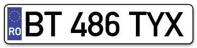 Placuta inmatriculare numar auto  BT-486-TYX, BT 486 TYX, BT486TYX