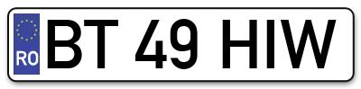 Placuta inmatriculare numar auto  BT-49-HIW, BT 49 HIW, BT49HIW