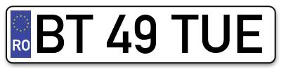 Placuta inmatriculare numar auto  BT-49-TUE, BT 49 TUE, BT49TUE