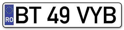 Placuta inmatriculare numar auto  BT-49-VYB, BT 49 VYB, BT49VYB