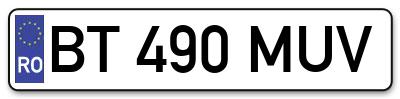 Placuta inmatriculare numar auto  BT-490-MUV, BT 490 MUV, BT490MUV