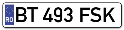 Placuta inmatriculare numar auto  BT-493-FSK, BT 493 FSK, BT493FSK