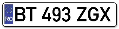 Placuta inmatriculare numar auto  BT-493-ZGX, BT 493 ZGX, BT493ZGX