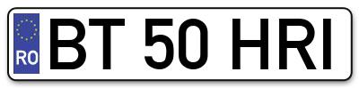 Placuta inmatriculare numar auto  BT-50-HRI, BT 50 HRI, BT50HRI