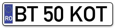 Placuta inmatriculare numar auto  BT-50-KOT, BT 50 KOT, BT50KOT