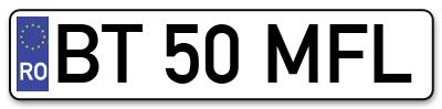 Placuta inmatriculare numar auto  BT-50-MFL, BT 50 MFL, BT50MFL