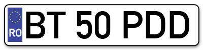 Placuta inmatriculare numar auto  BT-50-PDD, BT 50 PDD, BT50PDD