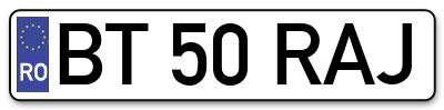 Placuta inmatriculare numar auto  BT-50-RAJ, BT 50 RAJ, BT50RAJ