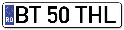 Placuta inmatriculare numar auto  BT-50-THL, BT 50 THL, BT50THL