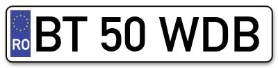 Placuta inmatriculare numar auto  BT-50-WDB, BT 50 WDB, BT50WDB