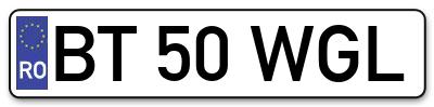 Placuta inmatriculare numar auto  BT-50-WGL, BT 50 WGL, BT50WGL