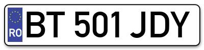 Placuta inmatriculare numar auto  BT-501-JDY, BT 501 JDY, BT501JDY