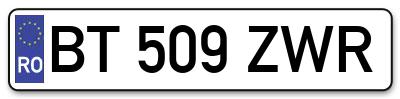 Placuta inmatriculare numar auto  BT-509-ZWR, BT 509 ZWR, BT509ZWR