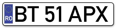 Placuta inmatriculare numar auto  BT-51-APX, BT 51 APX, BT51APX