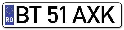 Placuta inmatriculare numar auto  BT-51-AXK, BT 51 AXK, BT51AXK