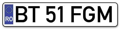 Placuta inmatriculare numar auto  BT-51-FGM, BT 51 FGM, BT51FGM