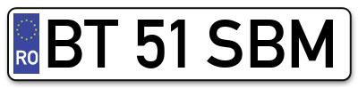 Placuta inmatriculare numar auto  BT-51-SBM, BT 51 SBM, BT51SBM