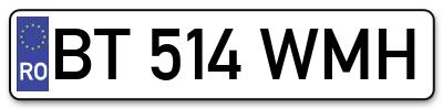 Placuta inmatriculare numar auto  BT-514-WMH, BT 514 WMH, BT514WMH