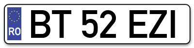 Placuta inmatriculare numar auto  BT-52-EZI, BT 52 EZI, BT52EZI