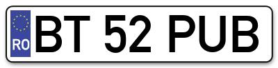 Placuta inmatriculare numar auto  BT-52-PUB, BT 52 PUB, BT52PUB
