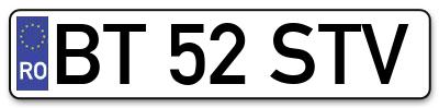 Placuta inmatriculare numar auto  BT-52-STV, BT 52 STV, BT52STV
