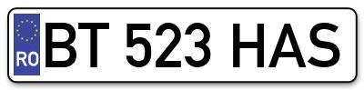 Placuta inmatriculare numar auto  BT-523-HAS, BT 523 HAS, BT523HAS