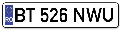 Placuta inmatriculare numar auto  BT-526-NWU, BT 526 NWU, BT526NWU