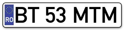 Placuta inmatriculare numar auto  BT-53-MTM, BT 53 MTM, BT53MTM