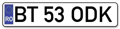 Placuta inmatriculare numar auto  BT-53-ODK, BT 53 ODK, BT53ODK
