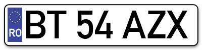Placuta inmatriculare numar auto  BT-54-AZX, BT 54 AZX, BT54AZX