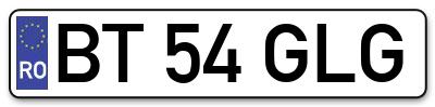 Placuta inmatriculare numar auto  BT-54-GLG, BT 54 GLG, BT54GLG