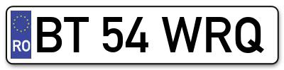 Placuta inmatriculare numar auto  BT-54-WRQ, BT 54 WRQ, BT54WRQ