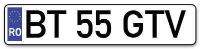 Placuta inmatriculare numar auto  BT-55-GTV, BT 55 GTV, BT55GTV