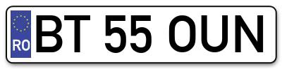 Placuta inmatriculare numar auto  BT-55-OUN, BT 55 OUN, BT55OUN