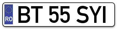 Placuta inmatriculare numar auto  BT-55-SYI, BT 55 SYI, BT55SYI
