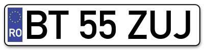 Placuta inmatriculare numar auto  BT-55-ZUJ, BT 55 ZUJ, BT55ZUJ