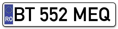 Placuta inmatriculare numar auto  BT-552-MEQ, BT 552 MEQ, BT552MEQ