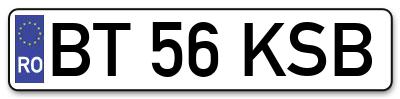 Placuta inmatriculare numar auto  BT-56-KSB, BT 56 KSB, BT56KSB
