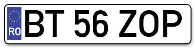 Placuta inmatriculare numar auto  BT-56-ZOP, BT 56 ZOP, BT56ZOP
