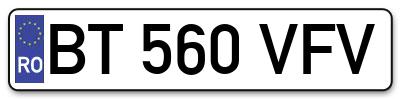 Placuta inmatriculare numar auto  BT-560-VFV, BT 560 VFV, BT560VFV