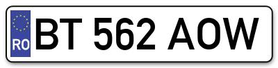 Placuta inmatriculare numar auto  BT-562-AOW, BT 562 AOW, BT562AOW