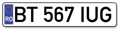 Placuta inmatriculare numar auto  BT-567-IUG, BT 567 IUG, BT567IUG
