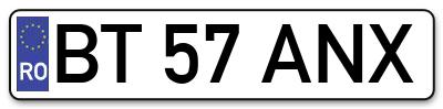 Placuta inmatriculare numar auto  BT-57-ANX, BT 57 ANX, BT57ANX