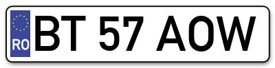 Placuta inmatriculare numar auto  BT-57-AOW, BT 57 AOW, BT57AOW