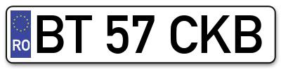 Placuta inmatriculare numar auto  BT-57-CKB, BT 57 CKB, BT57CKB