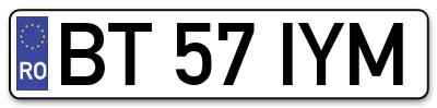 Placuta inmatriculare numar auto  BT-57-IYM, BT 57 IYM, BT57IYM